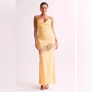 MESHKI Chandra Lace Detail Satin Maxi Dress - Yellow